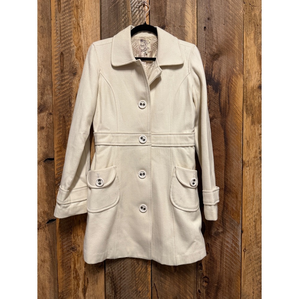 Tulle Wool Blend Coat Womens M Ivory Cottagecore Mod Parisian Academia Preppy